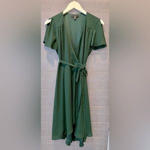 Emerald Green Midi Wrap Dress